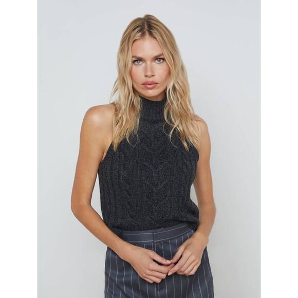 L'AGENCE Tops - L'Agence Bellini Cable Knit Mock Neck Tank Top in Charcoal M